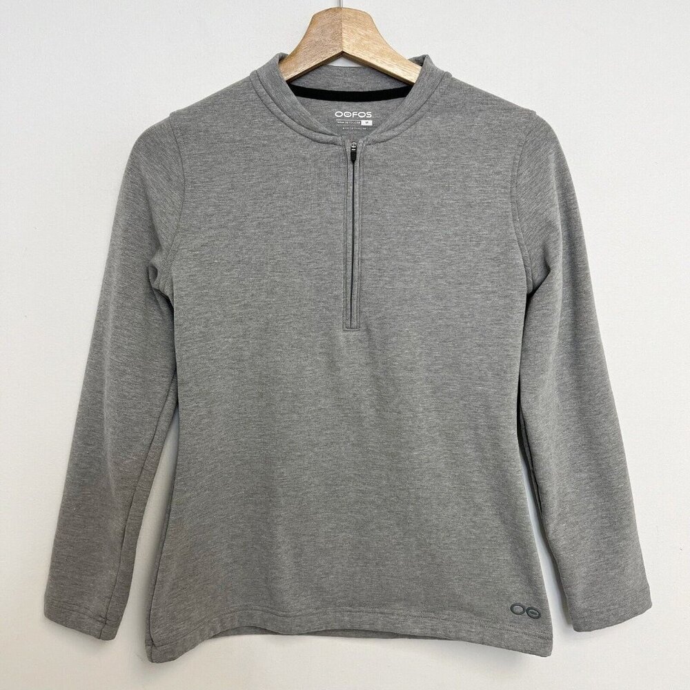 Oofos WOMEN'S COOL DOWN 1 ZIP - GRAY HEATHER Fleece Lined Top Sz M